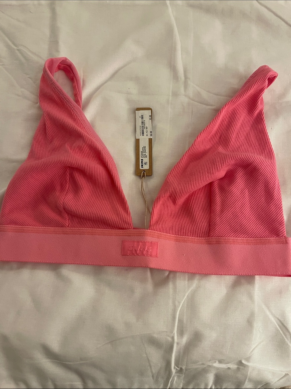 SKIMS Ribbed Triangle Bralette in Hot Pink